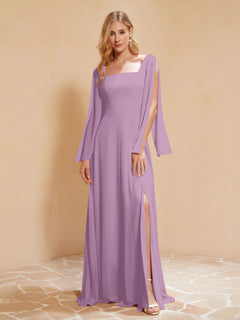 A-Line Pleated Chiffon Dress with Flutter Sleeves Wisteria
