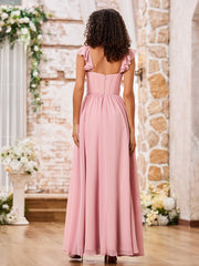 Ruffle Shoulder Straps Sweetheart Neck Chiffon Boho Dresses Dusty Rose
