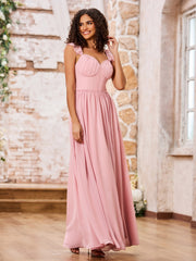 Ruffle Shoulder Straps Sweetheart Neck Chiffon Boho Dresses Dusty Rose