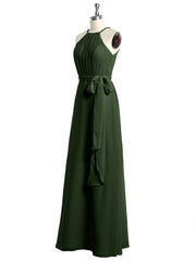 Halter Chiffon Dress with Bow Sash Olive Green