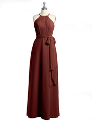 Halter Chiffon Dress with Bow Sash Terracotta