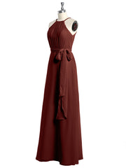 Halter Chiffon Dress with Bow Sash Terracotta