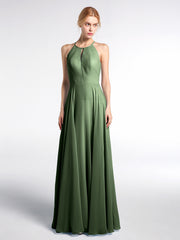 Keyhole Halter Neck Circle Skirt Maxi Dress Olive Green