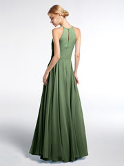 Keyhole Halter Neck Circle Skirt Maxi Dress Olive Green