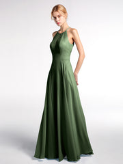 Keyhole Halter Neck Circle Skirt Maxi Dress Olive Green