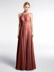 Keyhole Halter Neck Circle Skirt Maxi Dress Terracotta