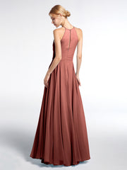 Keyhole Halter Neck Circle Skirt Maxi Dress Terracotta