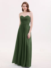 Long Chiffon Strapless Dresses with Sweetheart Olive Green
