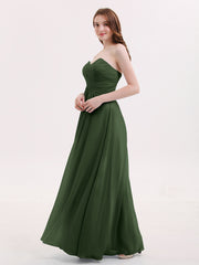 Long Chiffon Strapless Dresses with Sweetheart Olive Green