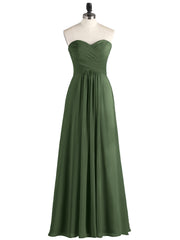 Long Chiffon Strapless Dresses with Sweetheart Olive Green
