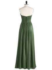 Long Chiffon Strapless Dresses with Sweetheart Olive Green