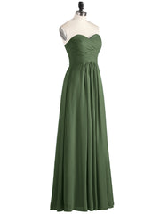 Long Chiffon Strapless Dresses with Sweetheart Olive Green