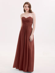 Long Chiffon Strapless Dresses with Sweetheart Terracotta