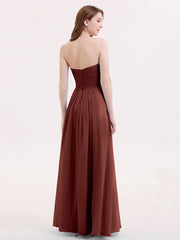 Long Chiffon Strapless Dresses with Sweetheart Terracotta