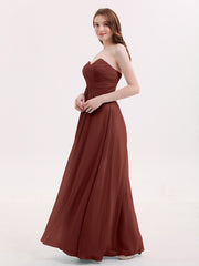 Long Chiffon Strapless Dresses with Sweetheart Terracotta