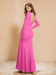 Long Sleeves Mermaid Chiffon Gown with Slit Azalea