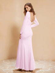 Long Sleeves Mermaid Chiffon Gown with Slit Blushing Pink