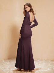 Long Sleeves Mermaid Chiffon Gown with Slit Cabernet