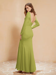 Long Sleeves Mermaid Chiffon Gown with Slit Clover