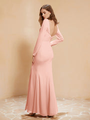 Long Sleeves Mermaid Chiffon Gown with Slit Coral
