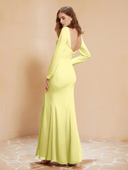 Long Sleeves Mermaid Chiffon Gown with Slit Daffodil