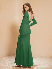 Long Sleeves Mermaid Chiffon Gown with Slit Emerald