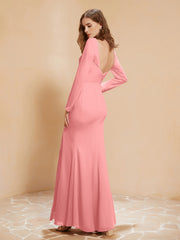Long Sleeves Mermaid Chiffon Gown with Slit Flamingo