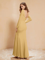 Long Sleeves Mermaid Chiffon Gown with Slit Gold