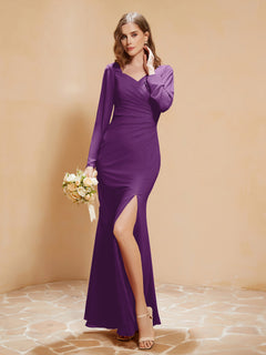 Long Sleeves Mermaid Chiffon Gown with Slit Grape