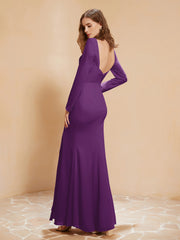 Long Sleeves Mermaid Chiffon Gown with Slit Grape
