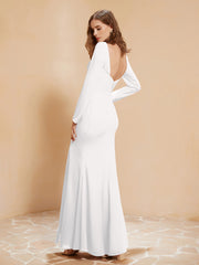 Long Sleeves Mermaid Chiffon Gown with Slit Ivory