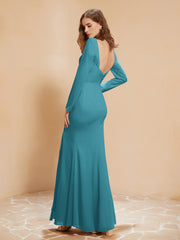 Long Sleeves Mermaid Chiffon Gown with Slit Jade