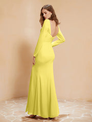 Long Sleeves Mermaid Chiffon Gown with Slit Lemon