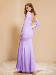 Long Sleeves Mermaid Chiffon Gown with Slit Lilac
