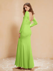 Long Sleeves Mermaid Chiffon Gown with Slit Lime Green