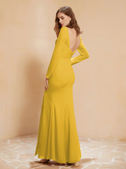 Long Sleeves Mermaid Chiffon Gown with Slit Marigold