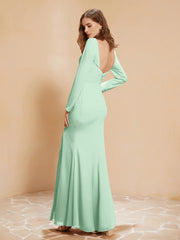 Long Sleeves Mermaid Chiffon Gown with Slit Mint Green
