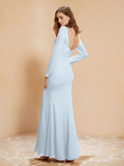 Long Sleeves Mermaid Chiffon Gown with Slit Mist