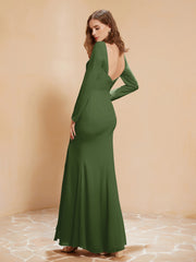 Long Sleeves Mermaid Chiffon Gown with Slit Moss