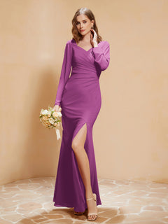 Long Sleeves Mermaid Chiffon Gown with Slit Orchid