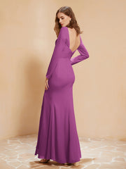 Long Sleeves Mermaid Chiffon Gown with Slit Orchid