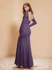 Long Sleeves Mermaid Chiffon Gown with Slit Plum