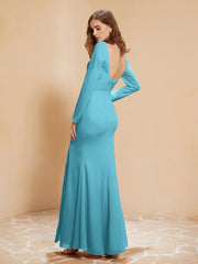 Long Sleeves Mermaid Chiffon Gown with Slit Pool