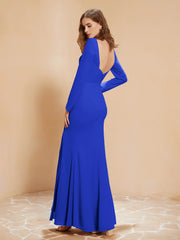 Long Sleeves Mermaid Chiffon Gown with Slit Royal Blue