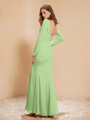 Long Sleeves Mermaid Chiffon Gown with Slit Sage