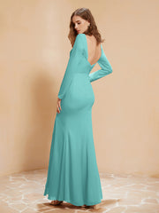 Long Sleeves Mermaid Chiffon Gown with Slit Spa