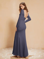 Long Sleeves Mermaid Chiffon Gown with Slit Stormy