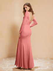 Long Sleeves Mermaid Chiffon Gown with Slit Sunset