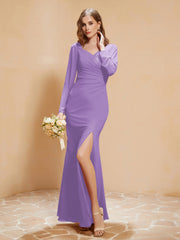 Long Sleeves Mermaid Chiffon Gown with Slit Tahiti