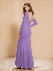 Long Sleeves Mermaid Chiffon Gown with Slit Tahiti
